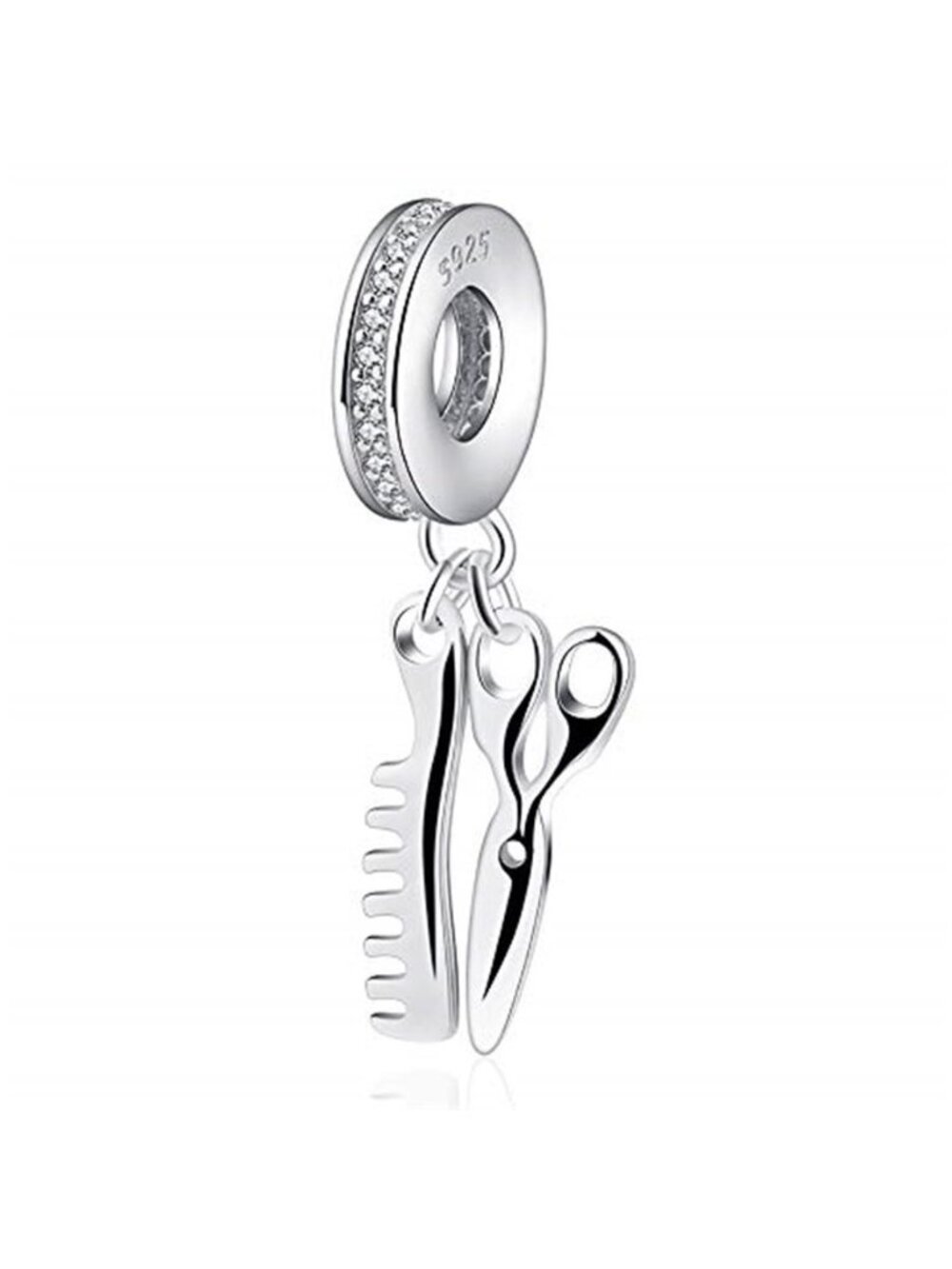Sterling Silver Charm Cubic Zirconia Bead Fit Snake Chain Bracelet Gift